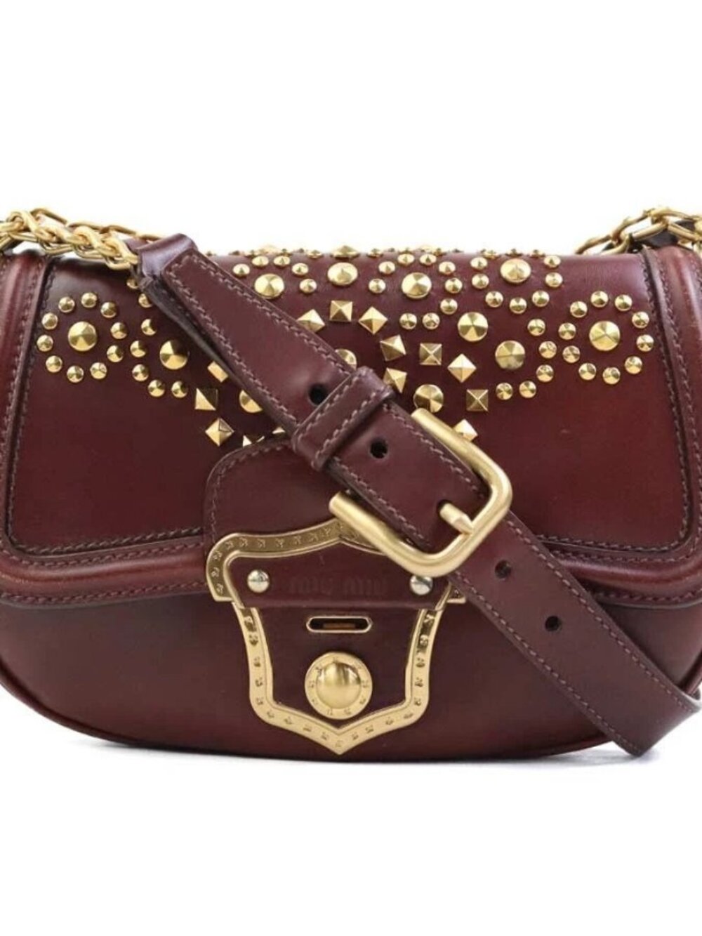 MIUMIU Shoulder Bag Brown/Gold Leather/Metal